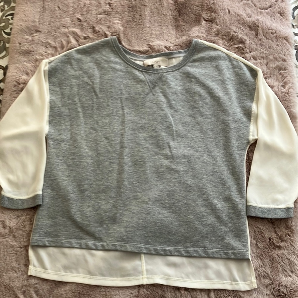 Y2k ANN TAYLOR LOFT GRAY/IVORY SWEATER TOP BLOUSE SIZE M